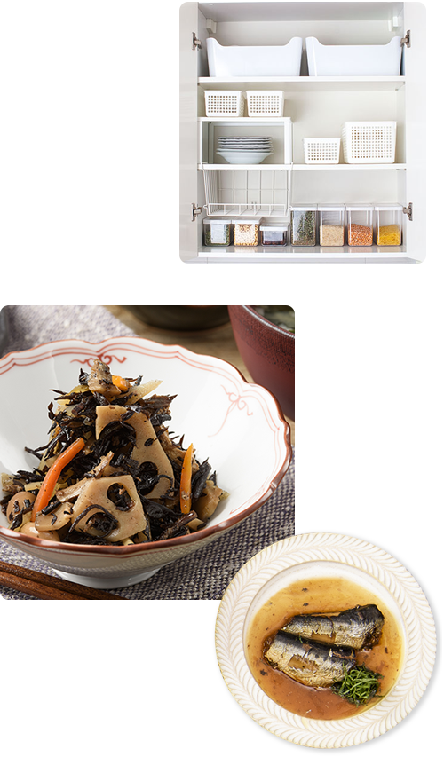 収納棚と惣菜小鉢イメージ
