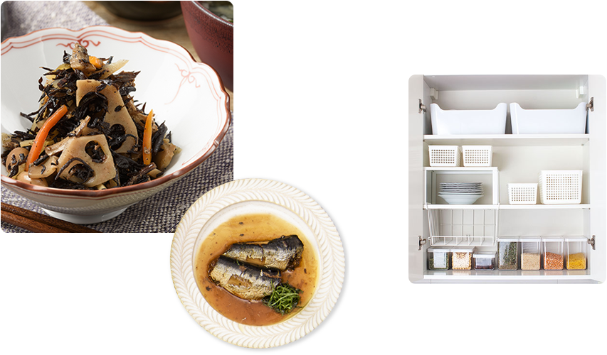 収納棚と惣菜小鉢イメージ