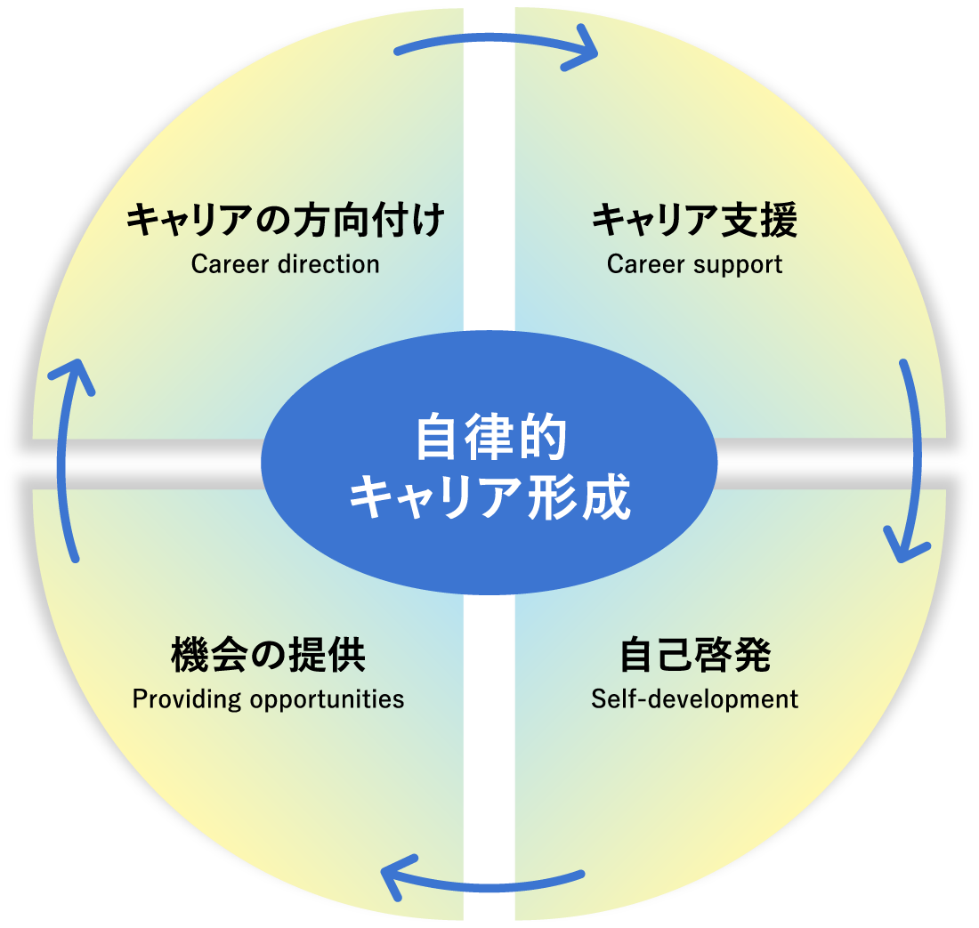 キャリアの方向付け→キャリア支援→自己啓発→機会の提供