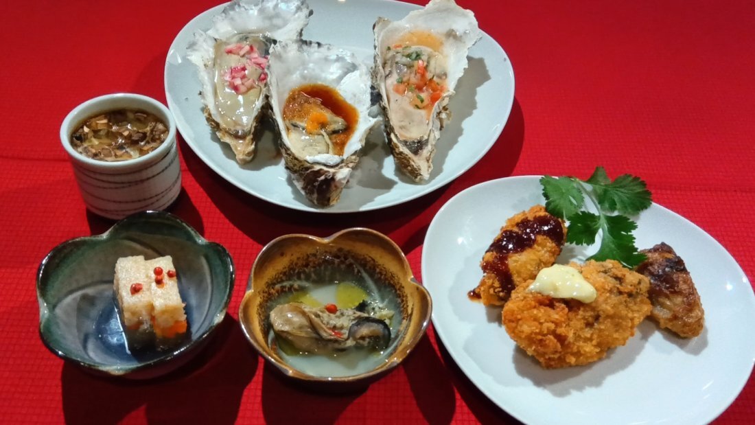 宮城県産牡蠣を使用した試食商談会での提供メニューの写真