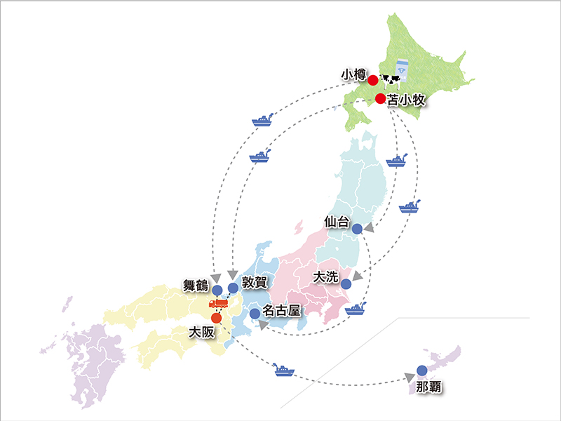 北海道からの効率的な牛乳の調達ネットワーク図